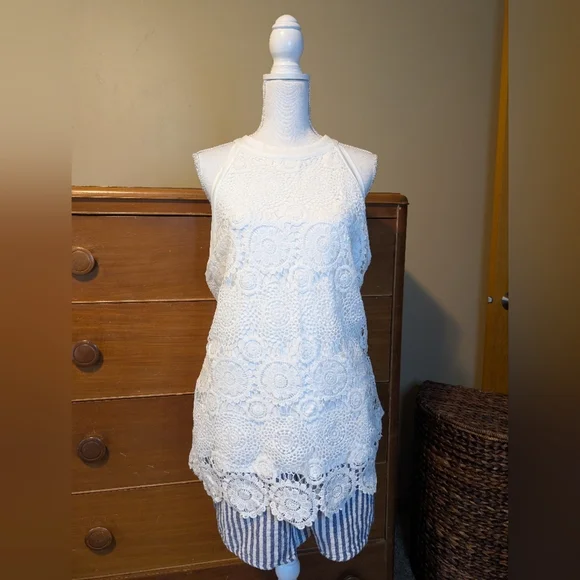 White Boho Lace Loose Fit Tank Top Halter Top Neck XXL - Picture 5 of 15
